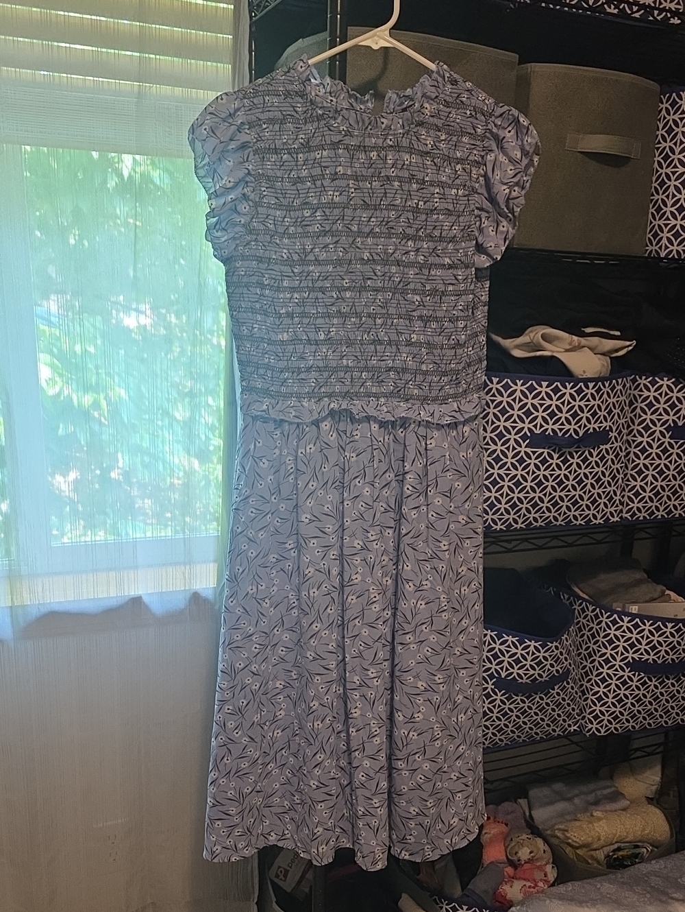 Ann Taylor Light Blue Floral Smocked Midi Dress